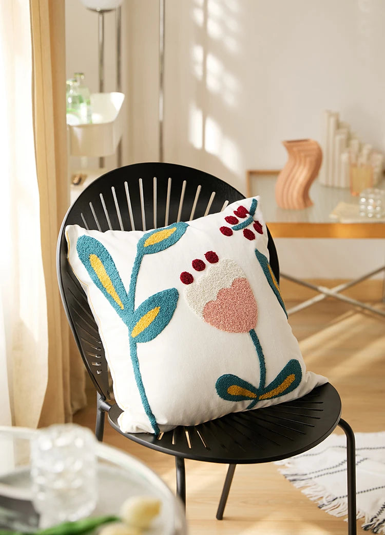 Chic Daisy Dandelion Embroidery Floral Pillow Cushion Cover - Brasss Living