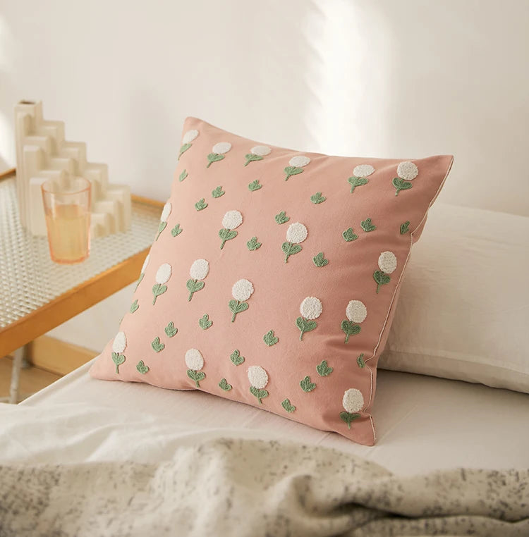 Chic Daisy Dandelion Embroidery Floral Pillow Cushion Cover - Brasss Living