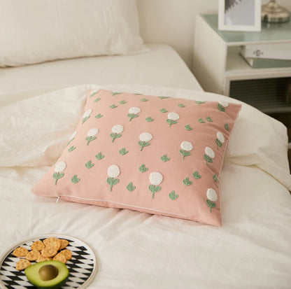 Chic Daisy Dandelion Embroidery Floral Pillow Cushion Cover - Brasss Living