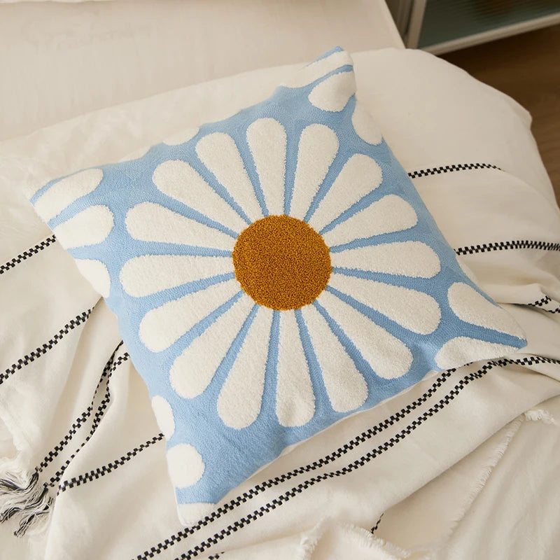 Chic Daisy Dandelion Embroidery Floral Pillow Cushion Cover - Brasss Living