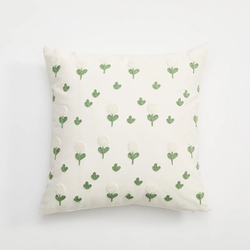 Chic Daisy Dandelion Embroidery Floral Pillow Cushion Cover - Brasss Living