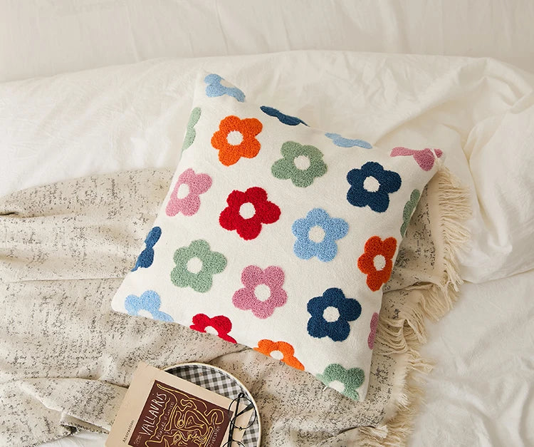 Chic Daisy Dandelion Embroidery Floral Pillow Cushion Cover - Brasss Living