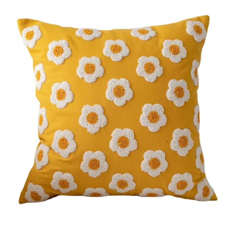 Chic Daisy Floral White Embroidery Pillow Cushion Cover - Brasss Living