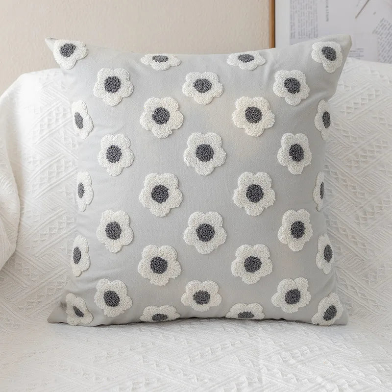 Chic Daisy Floral White Embroidery Pillow Cushion Cover - Brasss Living