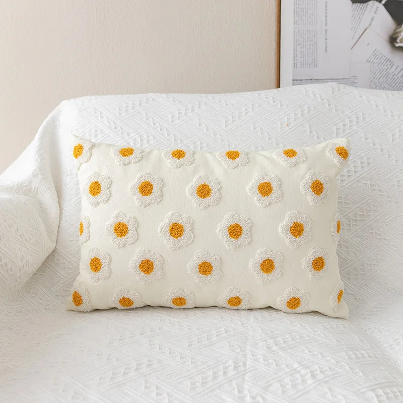 Chic Daisy Floral White Embroidery Pillow Cushion Cover - Brasss Living