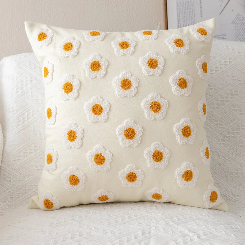 Chic Daisy Floral White Embroidery Pillow Cushion Cover - Brasss Living