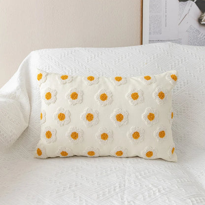 Chic Daisy Floral White Embroidery Pillow Cushion Cover - Brasss Living