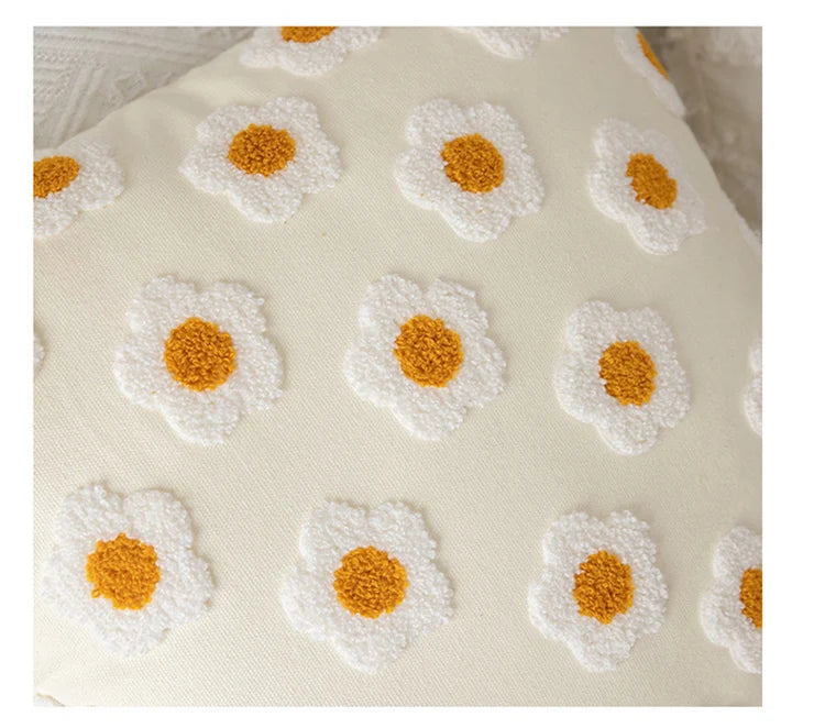 Chic Daisy Floral White Embroidery Pillow Cushion Cover - Brasss Living