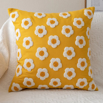 Chic Daisy Floral White Embroidery Pillow Cushion Cover - Brasss Living