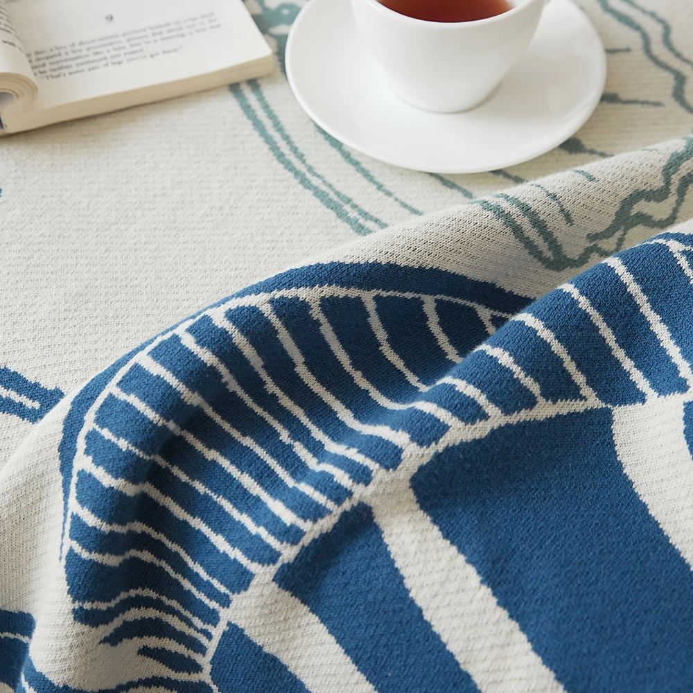 Coastal Ocean Blanket Cotton Knit Throw Fish Sea Shell Coral - Brasss Living