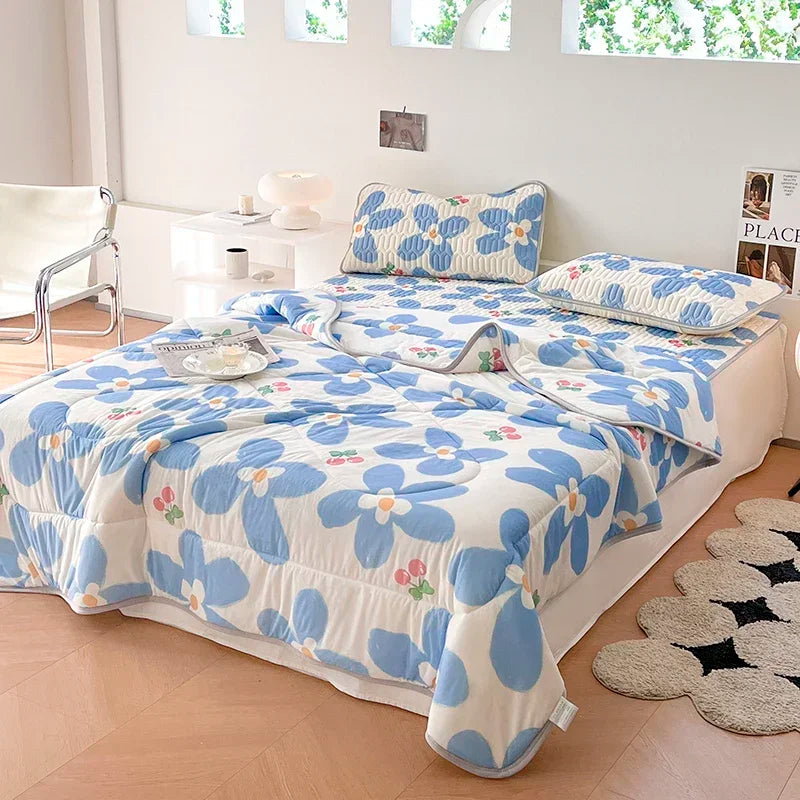 Cool Feeling Summer Blanket Set Latex Bed Mat Comforter - Brasss Living