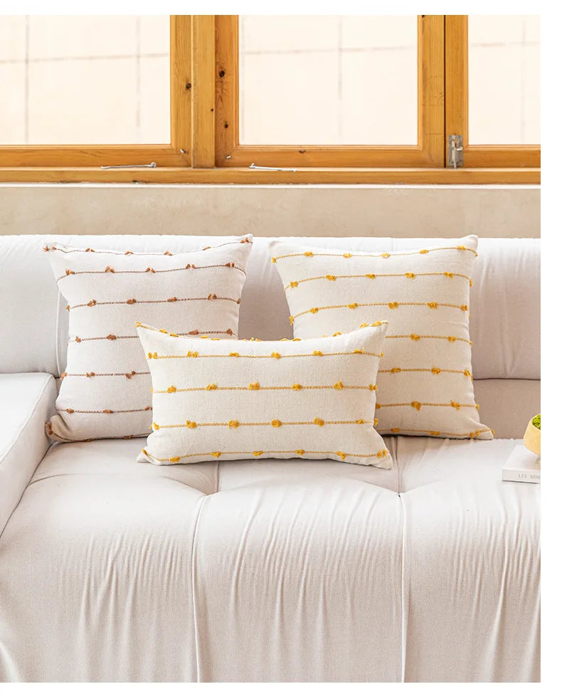 Cotton Stripe Jacquard Blue Yellow Grey Pillow Cushion Cover - Brasss Living