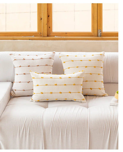 Cotton Stripe Jacquard Blue Yellow Grey Pillow Cushion Cover - Brasss Living