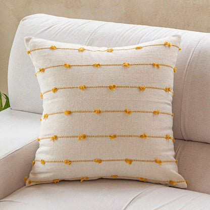 Cotton Stripe Jacquard Blue Yellow Grey Pillow Cushion Cover - Brasss Living