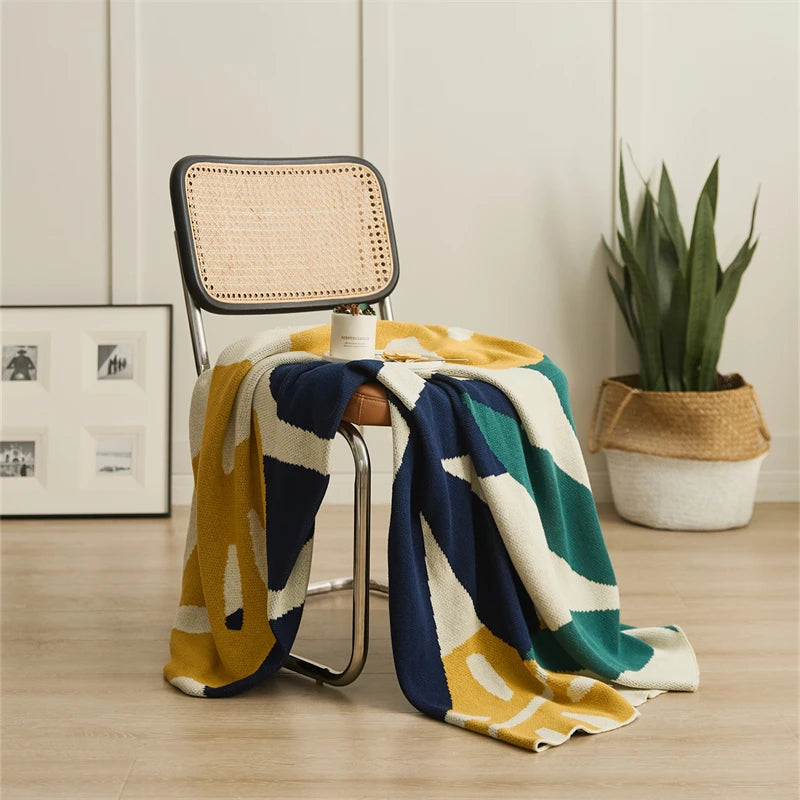 Cotton Throw Blanket Solid Soft Leaves Green Orange - Brasss Living