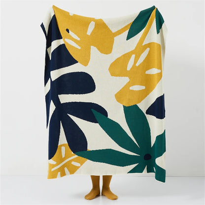 Cotton Throw Blanket Solid Soft Leaves Green Orange - Brasss Living