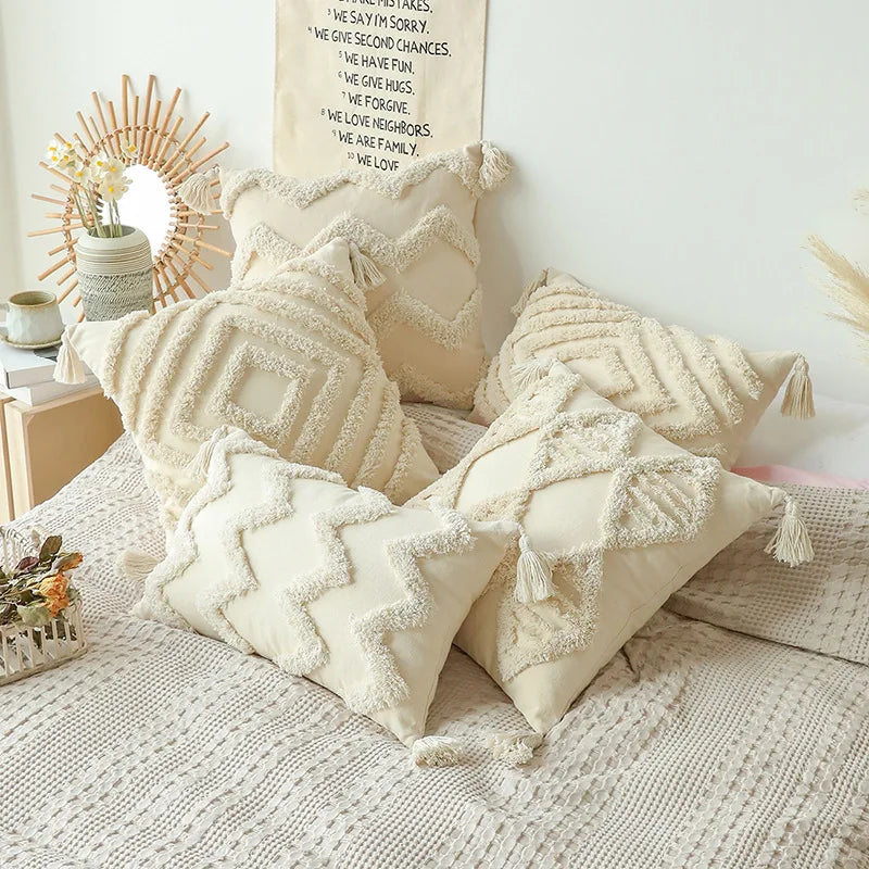 Cotton Tufted Cushion Cover with Tassel Retro Pillowcase - Brasss Living