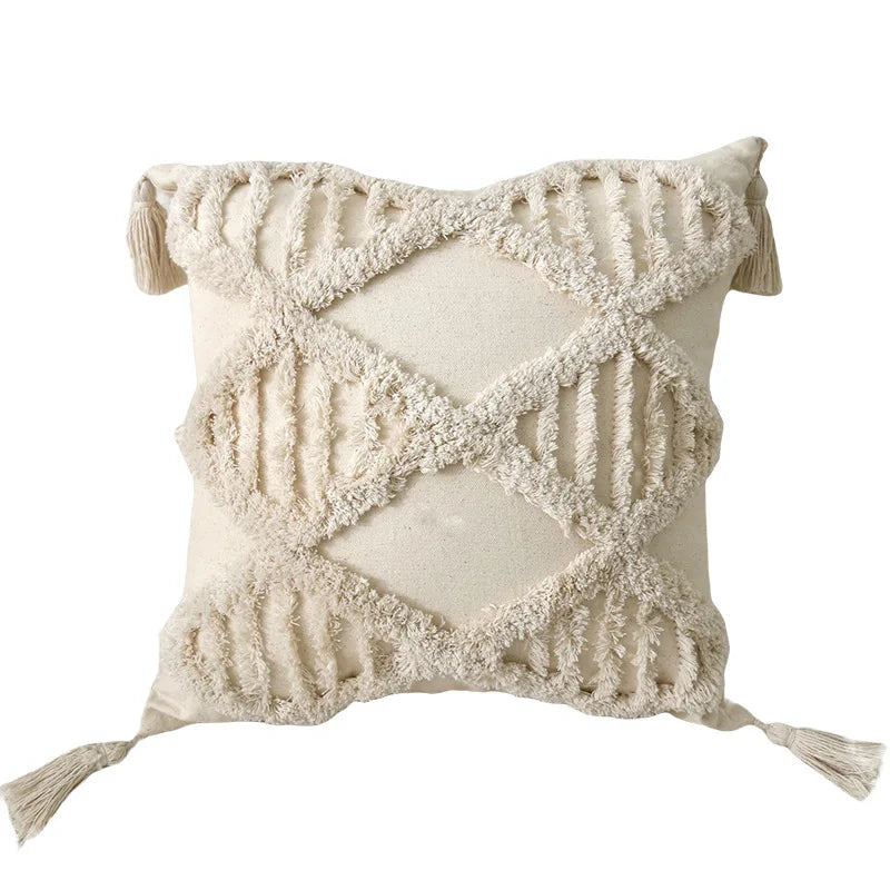 Cotton Tufted Cushion Cover with Tassel Retro Pillowcase - Brasss Living