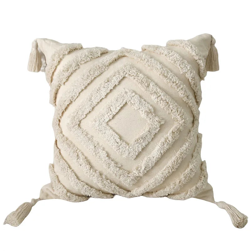 Cotton Tufted Cushion Cover with Tassel Retro Pillowcase - Brasss Living