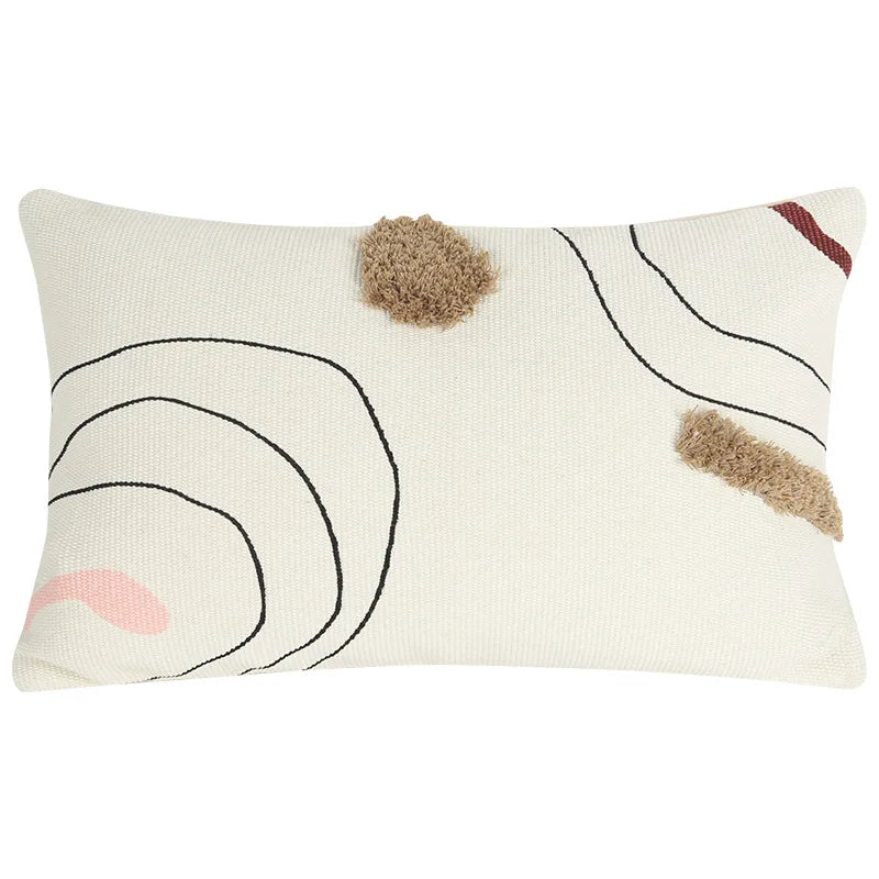 Cotton Woven Abstract Line Handmade Tufted Pillow Cushion Cover - Brasss Living