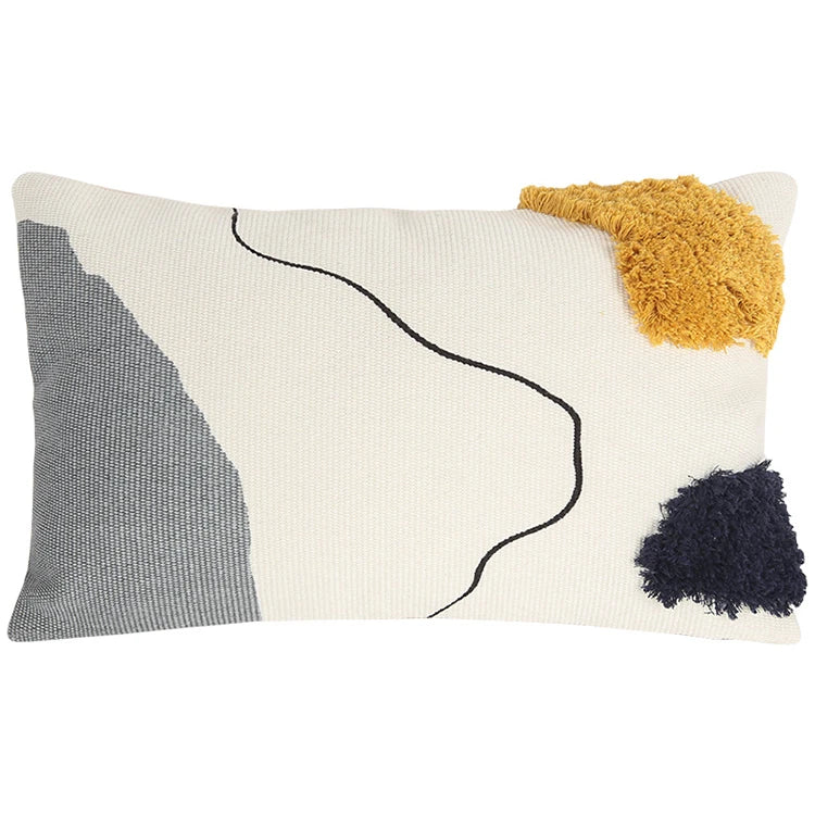 Cotton Woven Abstract Line Handmade Tufted Pillow Cushion Cover - Brasss Living