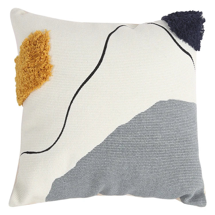 Cotton Woven Abstract Line Handmade Tufted Pillow Cushion Cover - Brasss Living