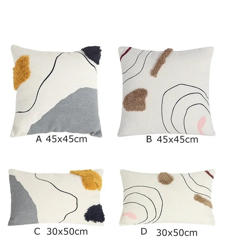 Cotton Woven Abstract Line Handmade Tufted Pillow Cushion Cover - Brasss Living