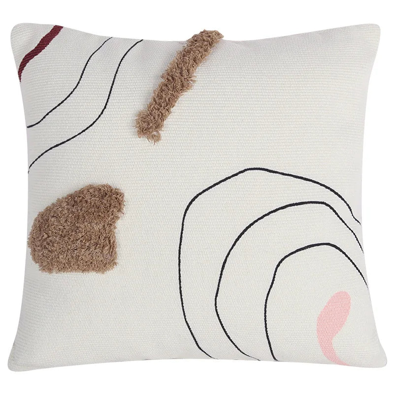 Cotton Woven Abstract Line Handmade Tufted Pillow Cushion Cover - Brasss Living