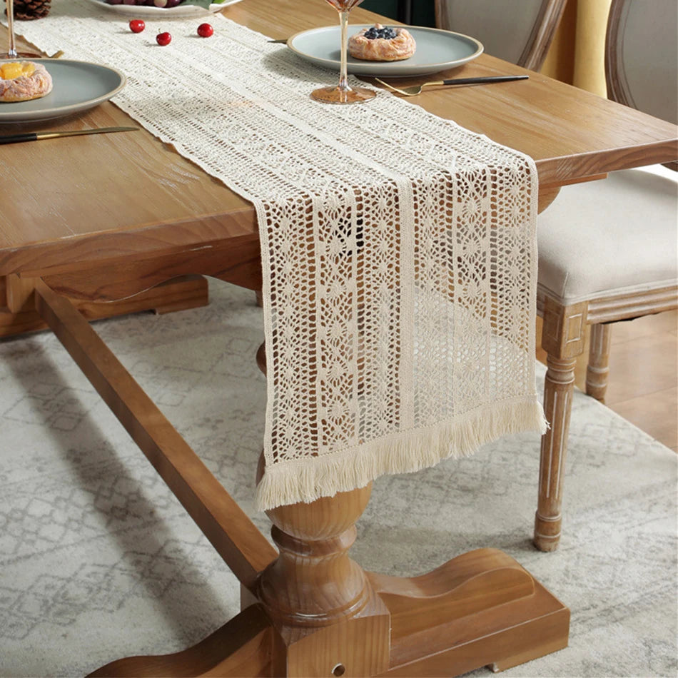 Crochet Encrypted Tassel Table Runner Luxury Covering - Brasss Living