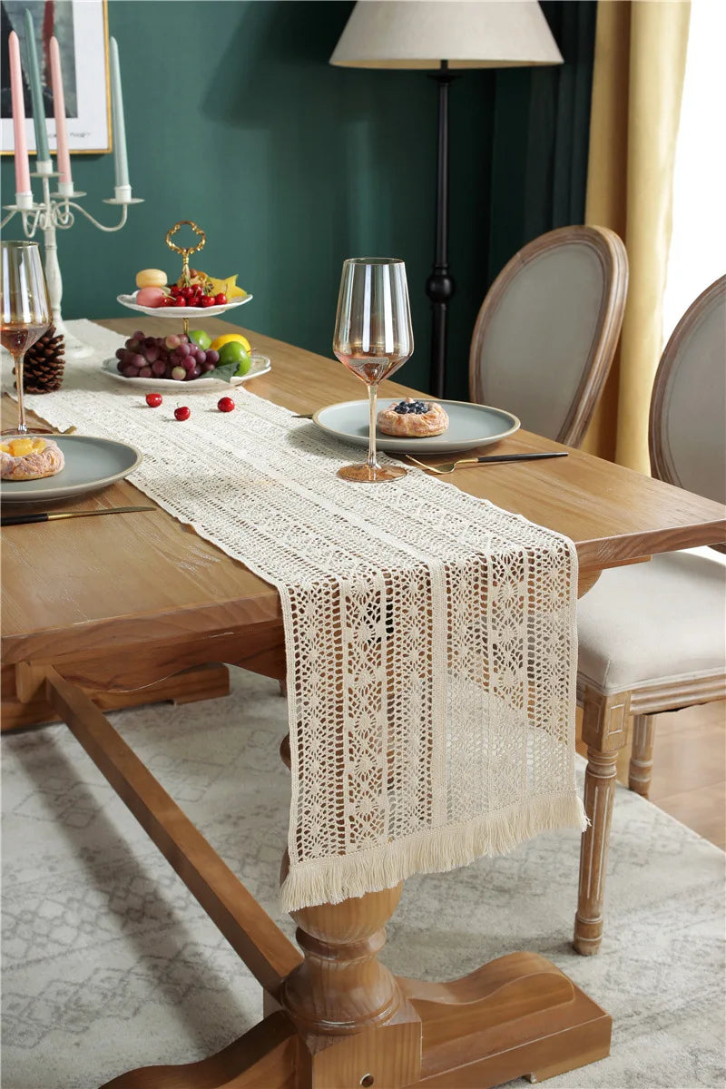 Crochet Encrypted Tassel Table Runner Luxury Covering - Brasss Living