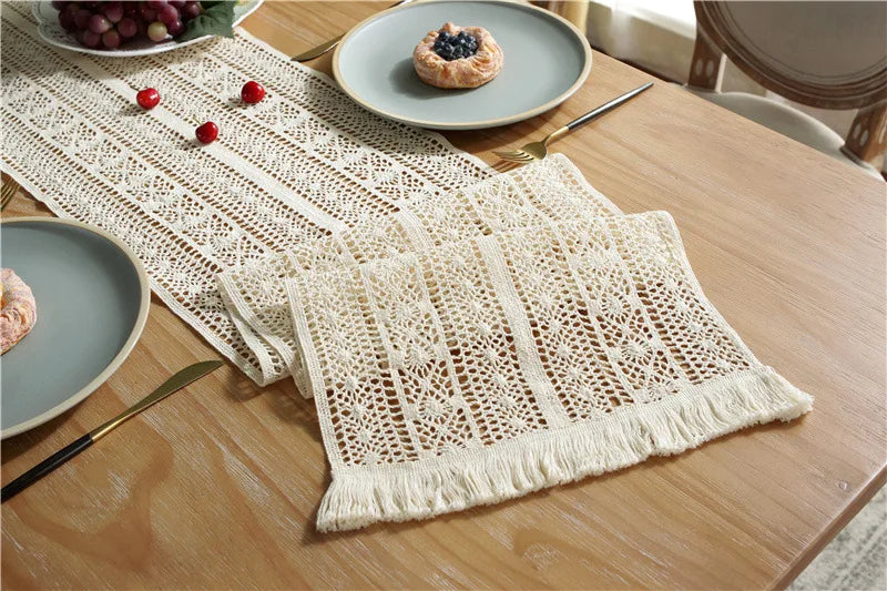 Crochet Encrypted Tassel Table Runner Luxury Covering - Brasss Living