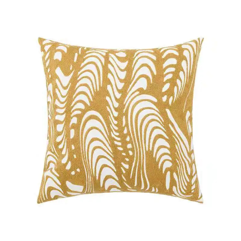 Daisy Floral Geometric Yellow Blue Embroidery Pillow Cushion Cover - Brasss Living