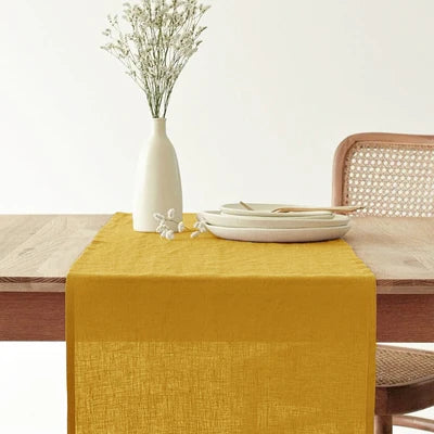 Elegant Solid Colour Pure Linen Table Runner Placemat - Brasss Living