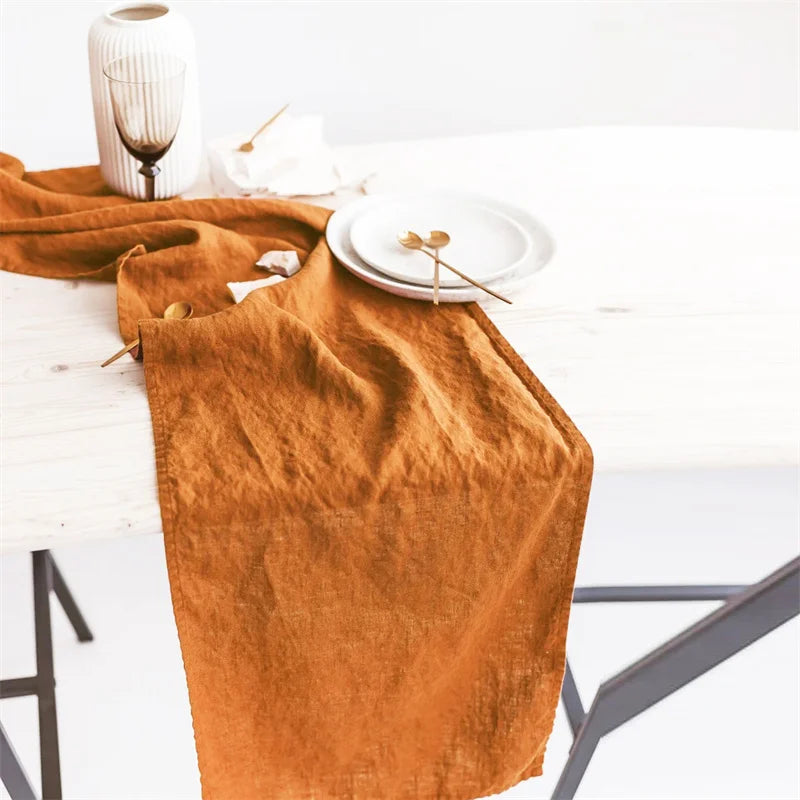 Elegant Solid Colour Pure Linen Table Runner Placemat - Brasss Living