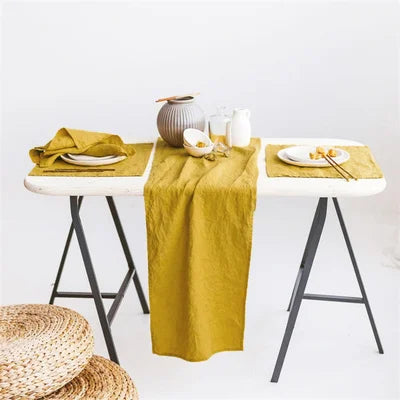 Elegant Solid Colour Pure Linen Table Runner Placemat - Brasss Living