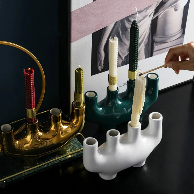 European-Style Ceramic Candlestick Geometric Candle Holder - Brasss Living