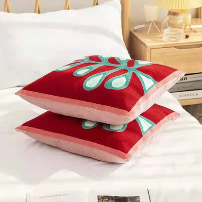 Floral Embroidery Color Block Pillow Cushion Cover - Brasss Living