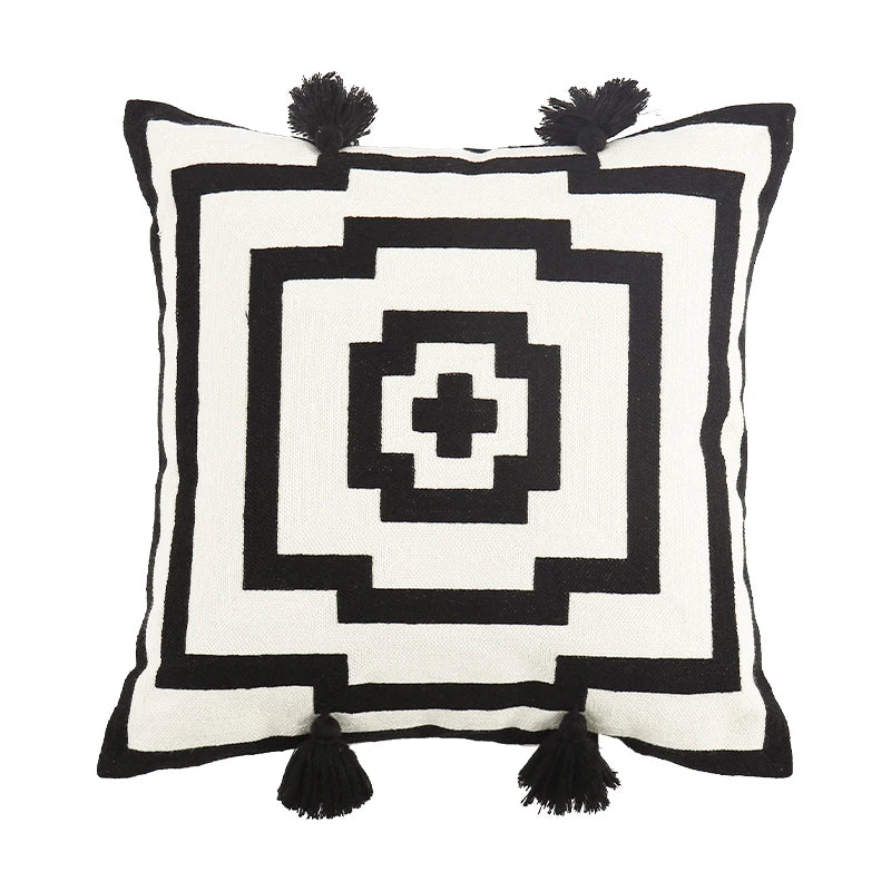 Floral Embroidery Color Block Pillow Cushion Cover - Brasss Living