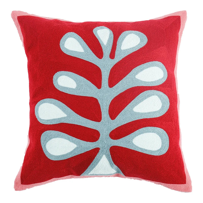 Floral Embroidery Color Block Pillow Cushion Cover - Brasss Living