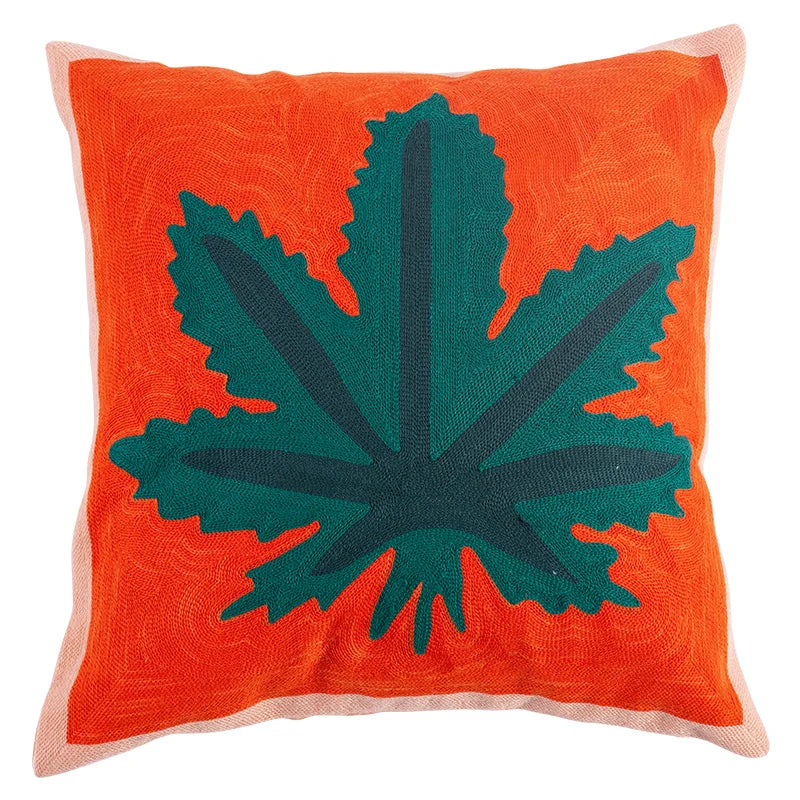 Floral Embroidery Color Block Pillow Cushion Cover - Brasss Living