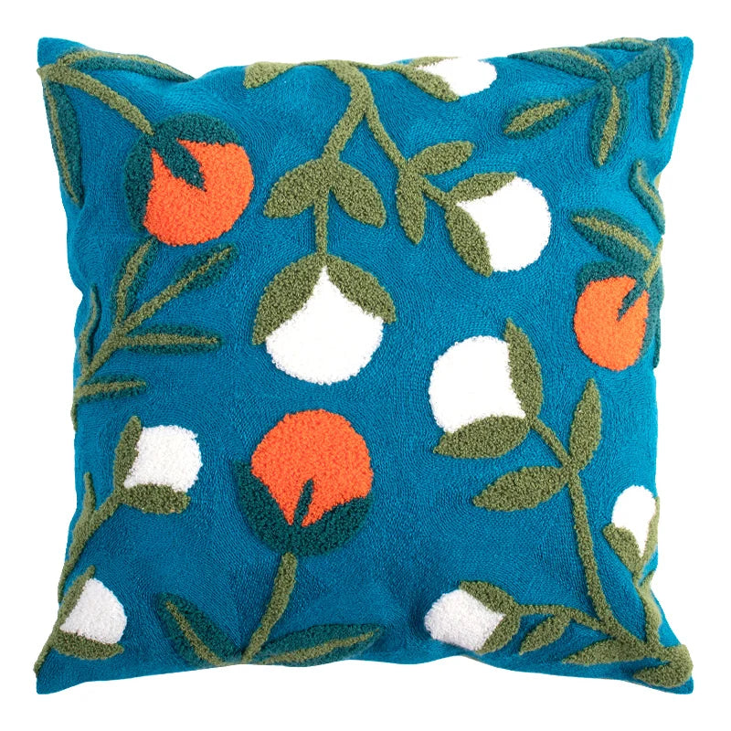 Floral Embroidery Color Block Pillow Cushion Cover - Brasss Living