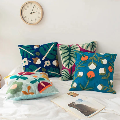 Floral Embroidery Color Block Pillow Cushion Cover - Brasss Living