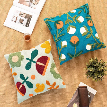 Floral Embroidery Color Block Pillow Cushion Cover - Brasss Living