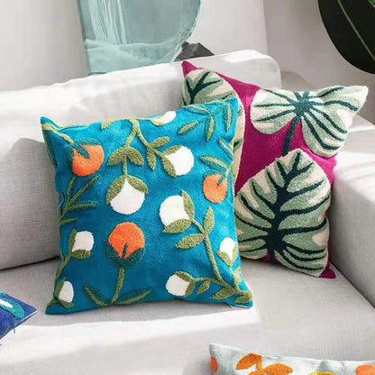 Floral Embroidery Color Block Pillow Cushion Cover - Brasss Living