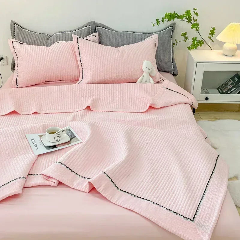 French Style Quilted Summer Comforter Set Blanket - Brasss Living