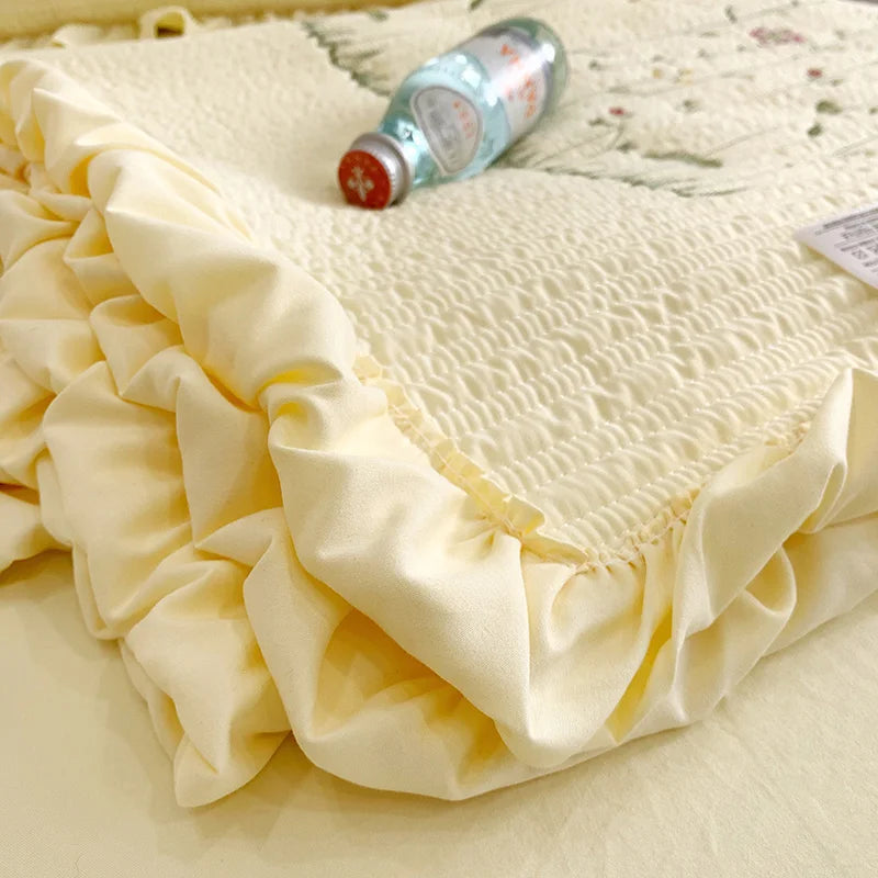 Fresh Flower Embroidered Summer Blanket Ruffled Quilted Comforter - Brasss Living