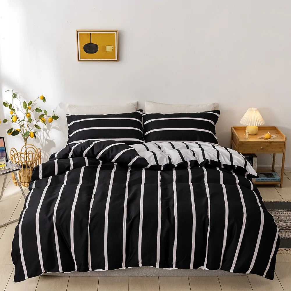 Geometric Print Queen Bedding Set Soft Comfortable Duvet Cover - Brasss Living