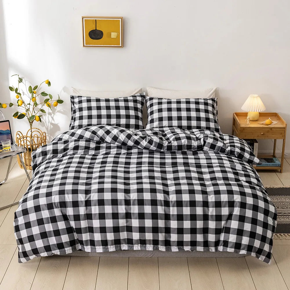 Geometric Print Queen Bedding Set Soft Comfortable Duvet Cover - Brasss Living