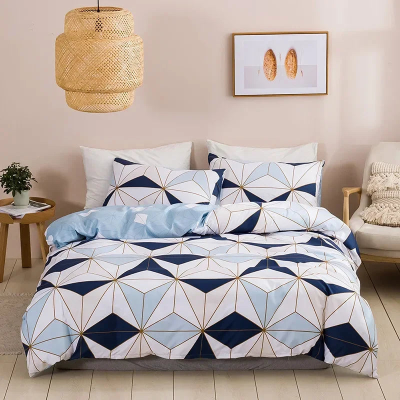 Geometric Print Queen Bedding Set Soft Comfortable Duvet Cover - Brasss Living