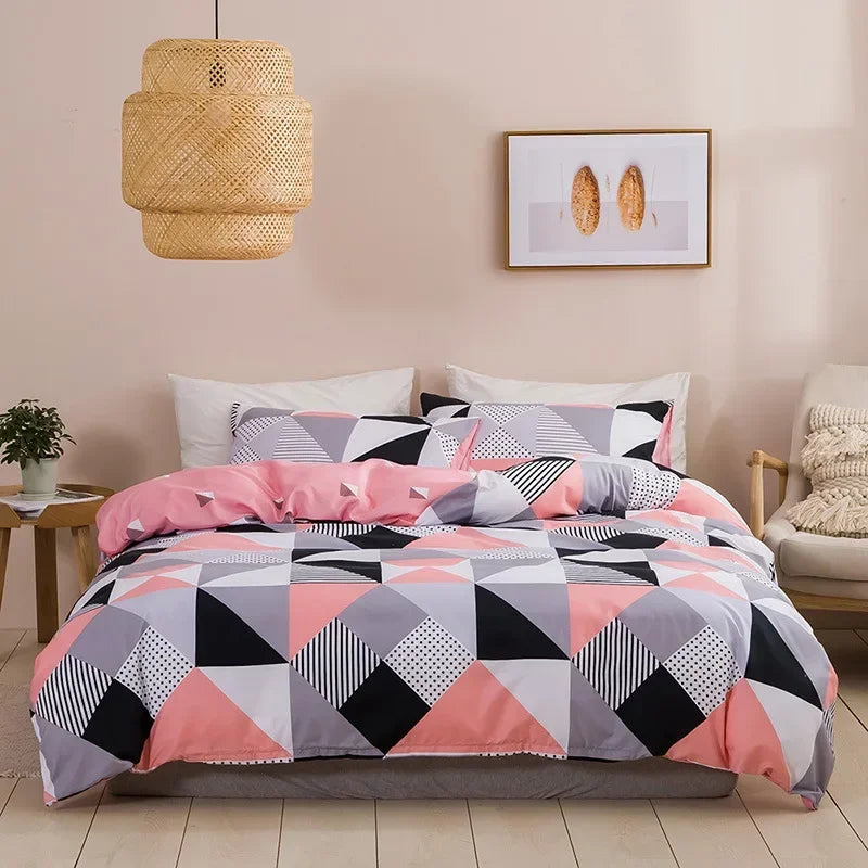 Geometric Print Queen Bedding Set Soft Comfortable Duvet Cover - Brasss Living